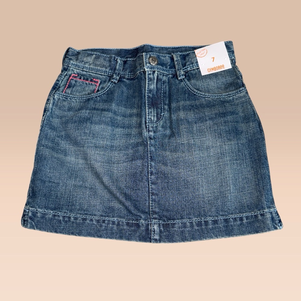 Gymboree Blue Denim Mini Skirt with Pink Accent NEW (7)